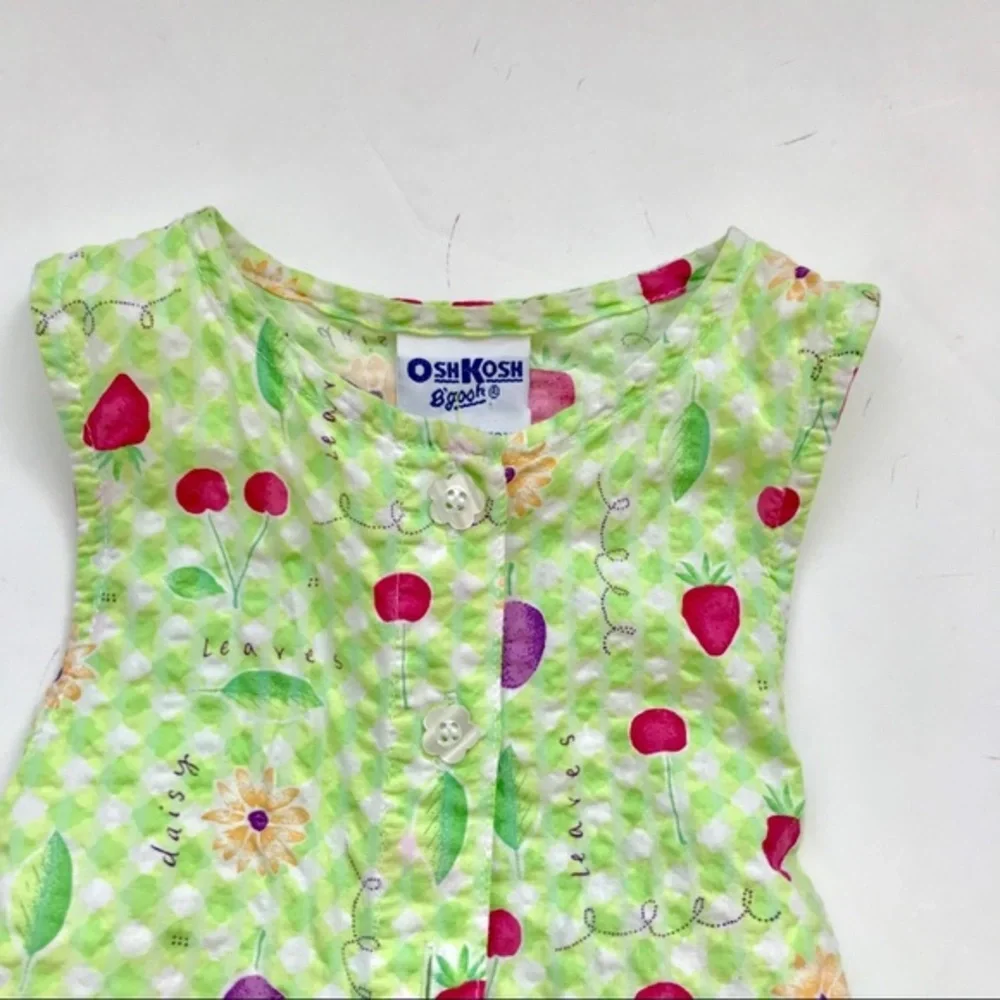 VTG Oshkosh green seersucker fruit dress EVC 3T